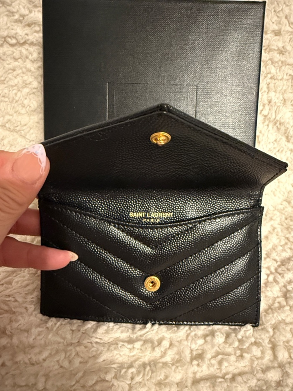 Saint Laurent Black Quilted Leather Wallet with Gold YSL Logo - Picture 2 of 5